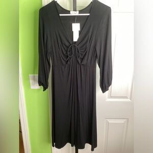 Loveappella Black Tie Front V-Neck Dress, size Medium, NWT